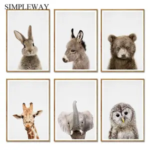Giraffe Bunny Elephant Canvas Child Poster Nursery Wall Art Picture Print Forest Animal Painting Nordic Kid Baby Bedroom Decor