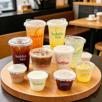 Gobelets en plastique personnalisables avec logo pour café, 9oz, 12/16/24/32 oz, en PET/PP, jetables, pour milkshake, café froid, avec couvercles et pailles