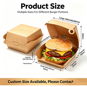 Kotak <span class=keywords><strong>Burger</strong></span> Kertas Kraft Sekali Pakai dengan Logo Kustom, Kemasan Hamburger Model Clamshell untuk Restoran Cepat Saji - Product Image 1