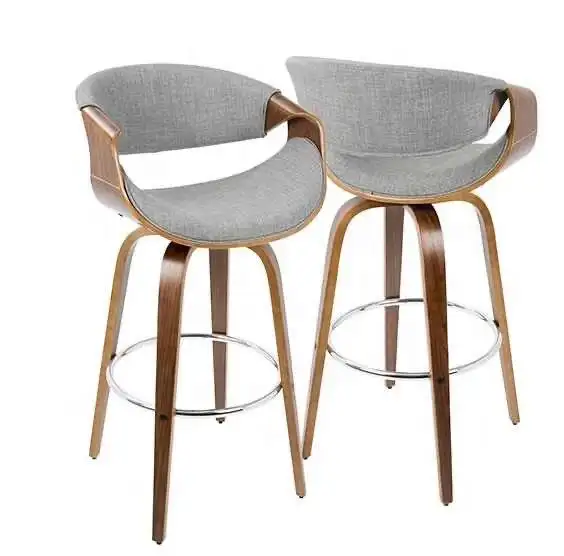 New style bentwood grey linen upholstery panel furniture living room swivel bar stool