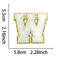 Patch en tissu adhésif en chenille brodé, personnalisable, en stock, 5,5 cm, blanc avec bordure dorée, 26 lettres, pour accessoires de sac