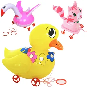 Cute Inflatable Animal with Wheels Toy for Children Party Decorations Inflated Animal Balloon Car Toys for Kids Birthday Gifts