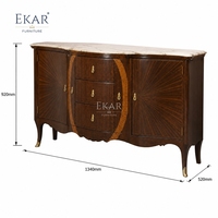 Buffet avec plateau en marbre Solstice Sunburst |   Buffet Art Déco de luxe avec incrustation ovale - EKAR FURNITURE