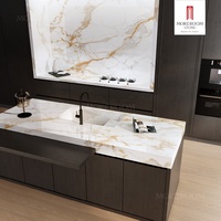Dalle artificielle 1600x3200mm, luxe Calacatta, veines dorées modernes, dalle de marbre blanc, pierre frittée pour îlot de cuisine et extérieur