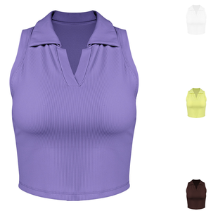 Débardeur de sport pour femme à maintien élevé, anti-chocs, à séchage rapide, respirant, avec col rabattu, pour le fitness et le tennis - Product Image 1