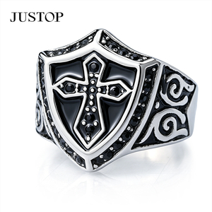Bague de fiançailles unisexe JUSTOP en acier inoxydable, plaquée argent, style classique, incrustation de zircone cubique, bijoux à porter au quotidien - Product Image 3