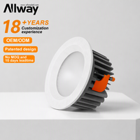 ALLWAY Design Moderne Rond Intérieur Hôtel Maison Projet Encastré Aluminium 10W 15W 25W 40W 55W Boîtier de Downlight LED