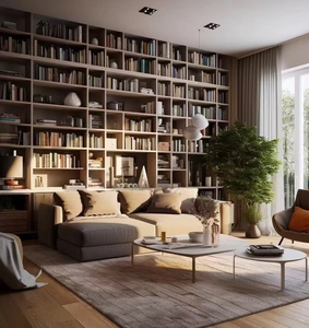 High-end libreria di lusso in legno fatto a mano in legno massello libreria con scala mobili per ufficio casa soggiorno vetrina - Product Image 5