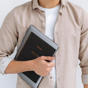 Customized Eco-friendly <b>A5</b> <b>Leather</b> <b>Cover</b> Enterprise Meeting Minutes <b>Notebook</b> Spiral Binding Gold Foil Logo Printing Simple Strap - Product Image 6