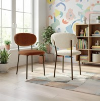 Chaise rembourrée design POLLY en velours Teddy et Coco Boucle, cuir écologique souple, blanc, ultramarine, marron basalte, rose, corde, rouille