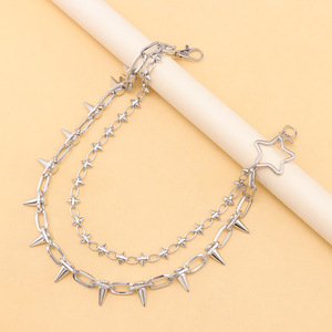 Double-<b>Headed</b> Studded Star Metal Pants Chain Zinc Alloy Waist Chain For Men Hip Hop Casual <b>Style</b> White K Studded Five Pointed - Product Image 4