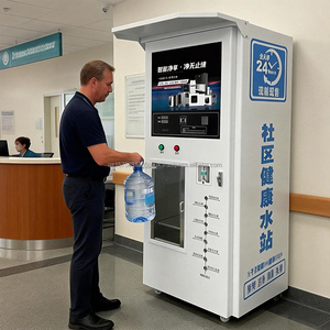 ตู้กดน้ำดื่มระบบ Reverse Osmosis ยี่ห้อ YISO สำหรับโรงพยาบาลและซูเปอร์มาร์เก็ต บริการ 24 ชม. ไม่มีคนดูแล 400 GPD เกรดอาหาร รองรับการชำระเงินหลายรูปแบบ พร้อมหลังคา - Product Image 1