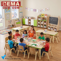 Table d'activités réglable en bois massif EMA, résistante à l'eau, facile à nettoyer, table de jeu en bois pour les enfants d'âge scolaire