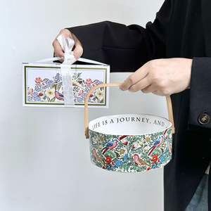 Tasse en céramique créative motif fleurs et oiseaux, plateau à fruits, panier à fruits portable, plat à collations pour salon, plat à fruits secs, petit cadeau - Product Image 4