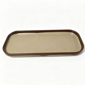 Ensemble de vaisselle en mélamine beige durable Hcma avec des assiettes carrées et rondes à bord brun, vaisselle incassable, adapté aux restaurants - Product Image 4