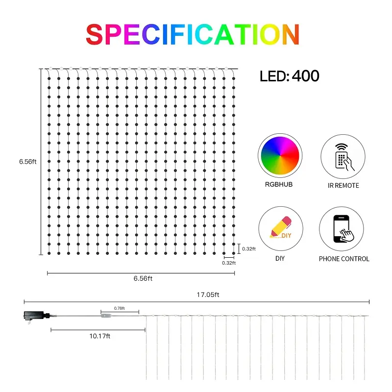 Festivali noel akıllı App kontrollü dekoratif aydınlatma pırıltı sahne ışıkları piksel peri 400 Led perde ışıkları