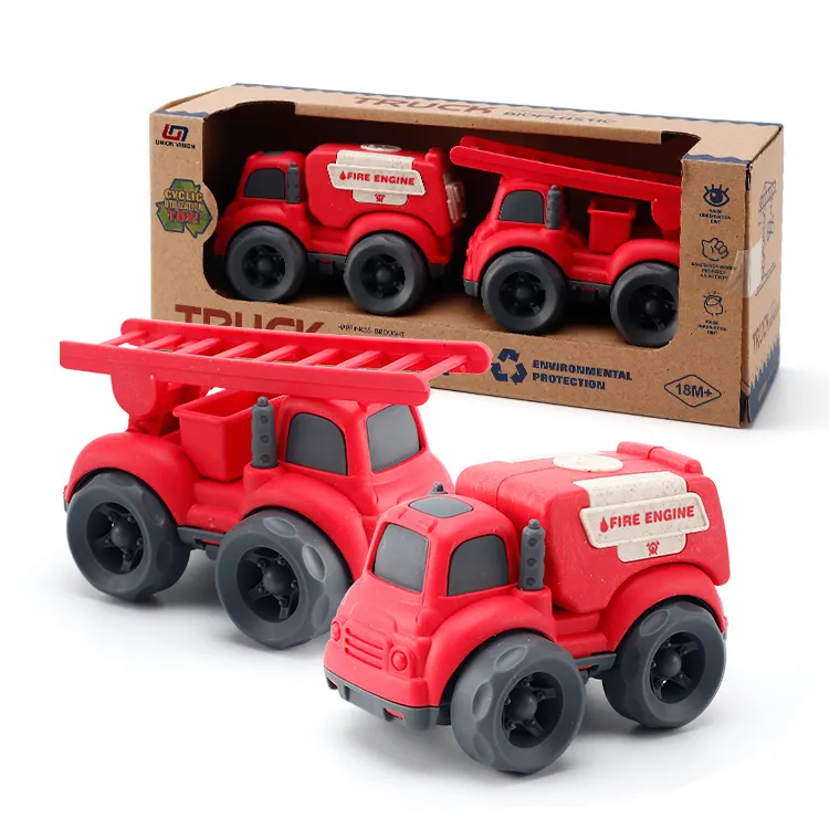 Yüksek kaliteli tekerlek buğday samanı inşaat plastik karikatür slayt küçük araba Model kamyon oyuncaklar erken eğitim itfaiye aracı