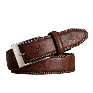 Hot Selling Vintage European Western Style Distressed Solid Leather Pin Belt Handcrafted Cow Hide Steel Square Skull Design - Product Image 2
