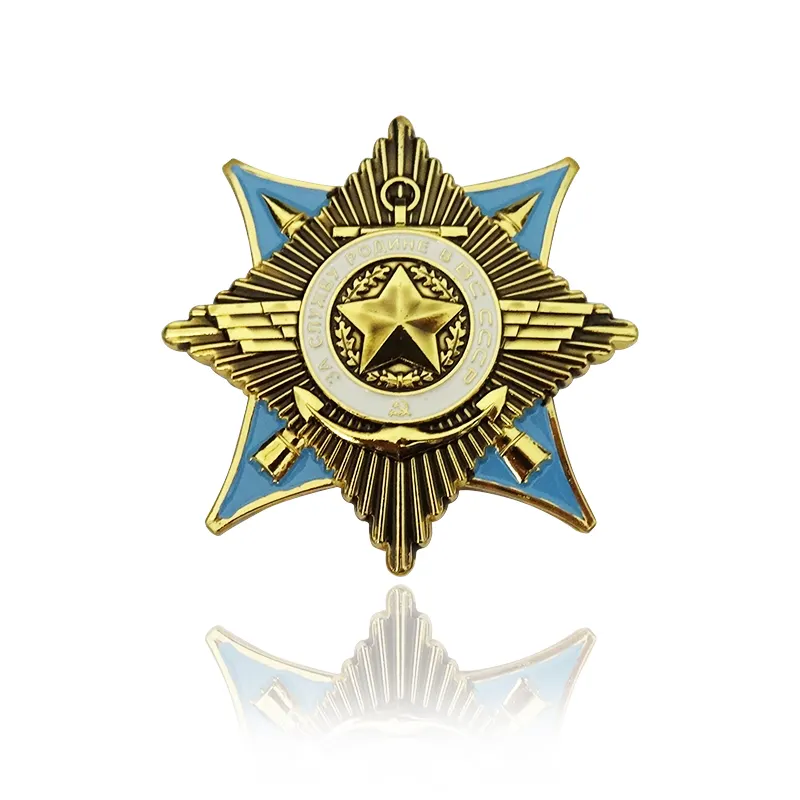 Insignia de estrella personalizada, pin de solapa de ala, pin de solapa dorado, bien diseñado