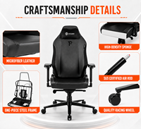 Fauteuil de bureau gamer de luxe en cuir PU noir à dossier haut, pivotant, style unique, pour PC et jeux vidéo, vente en gros