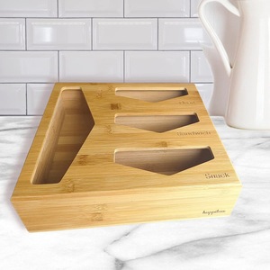 Wooden <b>Storage</b> <b>Box</b> For Plastic Bags Quart Sandwich Snack Gallon Organizer Drawer <b>Kitchen</b> Desktop Space Saving - Product Image 3