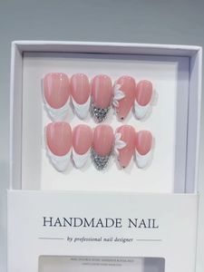 <span class=keywords><strong>Uñas</strong></span> Postizas Acrílicas Francesas Medianas TSZS, Hechas a Mano, de Alta Calidad, 10 Piezas, Color Rosa Brillante con Flores en Relieve - Product Image 5