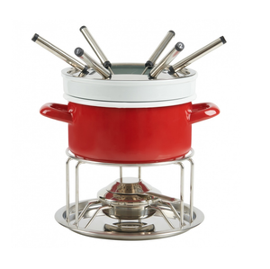 Pentole rotonde per fonduta rossa con smalto in ghisa portatile - Product Image 3