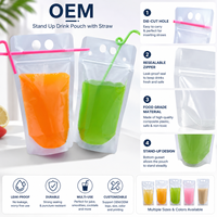 Pochettes personnalisées jetables en PE avec fermeture éclair et trou pour paille, transparentes, pour jus, boissons, eau, liquides et aliments