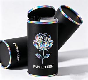 Caja de Perfume de Lujo en Tubo de Papel Negro con Diseño de Rosa Láser, Empaque Cilíndrico Redondo Personalizado para Fragancias y Cosméticos Premium - Product Image 1