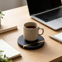 Sous-verres ronds noirs modernes en marbre naturel, écologiques, personnalisables pour la maison et les cadeaux de mariage