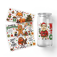 Autocollants de Noël 3D en relief UV pour gobelets, motifs vernis, transferts décoratifs pour verres de bière de 16 oz