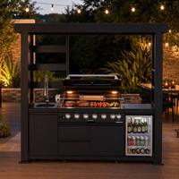 Cuisine extérieure avec abri, en acier inoxydable 304 noir, résistante aux intempéries, avec 6 brûleurs à gaz, évier, réfrigérateur et tiroirs de rangement, en stock dans l'entrepôt américain