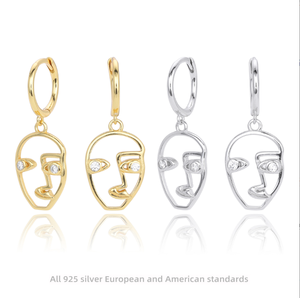 Moda nuevos pendientes de plata esterlina S925 maquillaje Facial abstracto exagerado pendientes huecos de personalidad joyería de cara humana - Product Image 3