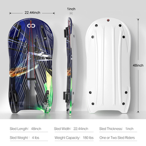 Woowove OEM Mousse de snowboard 48 ''HDPE Traîneau à neige en plastique de haute qualité avec 2 poignées et corde de traction pour enfants et adultes - Product Image 2