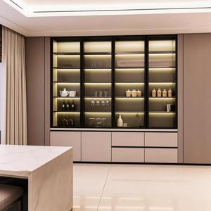 Buffet moderne de luxe avec portes <span class=keywords><strong>en</strong></span> <span class=keywords><strong>verre</strong></span> LED, tiroirs, cadre <span class=keywords><strong>en</strong></span> métal laqué blanc pour salle à manger - Product Image 1