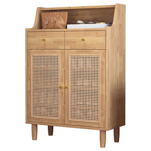 Nordic Solid Wood <b>Shoe</b> Cabinet With Rattan Doors For Entryway And Living Room <b>Storage</b> - Product Image 5