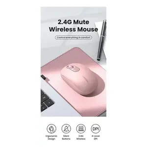 Ergonomic 2.4G Wireless <b>Mouse</b> With <b>Bluetooth</b> And Laser Sensor, Pink Color, 3 Buttons, Battery Powered, Compatible With Windows, - Product Image 3