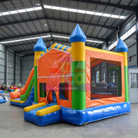 Château gonflable double piste avec toboggan aquatique, piscine à jets d'eau et panier de basket, écologique, garantie 3 ans, pour enfants