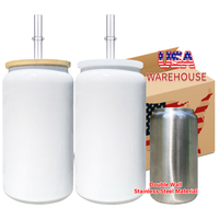 Gobelet en forme de canette de bière gazeuse de 16oz en métal blanc de sublimation USA Warehouse Gobelet isolé en acier inoxydable avec couvercle en bambou et acrylique