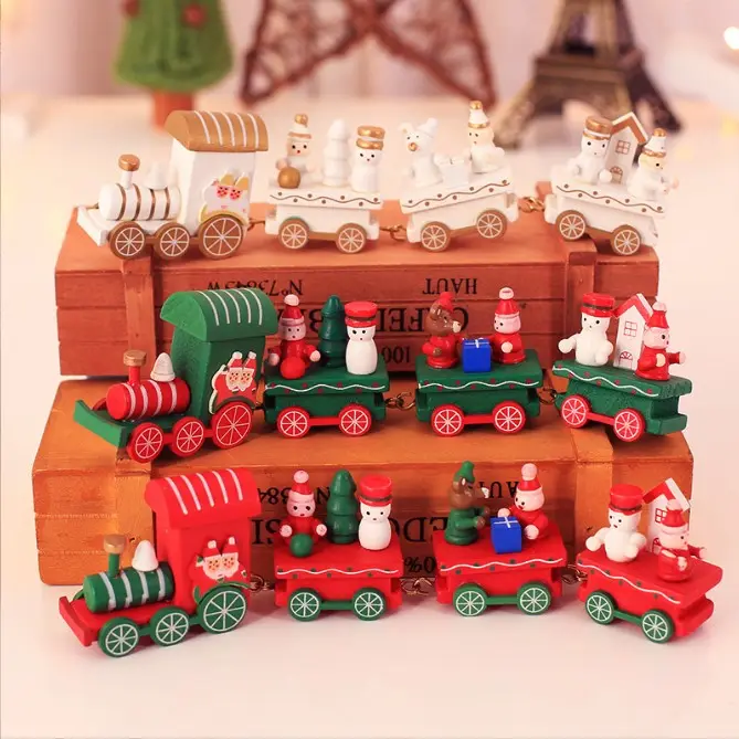 Wholesale Wooden Plastic Train Christmas Ornament Merry Christmas Decoration For Home Xmas Gifts Noel Natal New Year