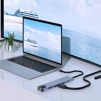 Hub USB 3.0 5Gbps Multiport Tipe-C 24V, Pengisian Daya, VGA/DP 4K 60Hz, Casing Aluminium, 5-8 Port, Bersertifikasi CE/FCC/RoHS, Warna Perak