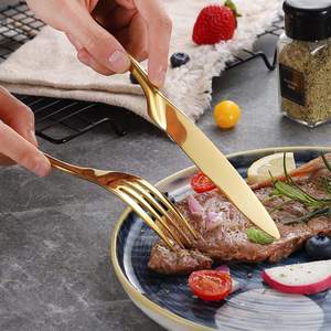 Ensemble de couverts en acier inoxydable doré, 5 pièces uniques, épais, poli miroir, fourchette, couteau, cuillère - Product Image 3