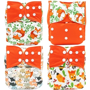 4 <strong>Pack</strong> single printed reusable baby <strong>diapers</strong> <strong>washable</strong> <strong>diapers</strong> soft <strong>washable</strong> covers size adjustable // - Product Image 2