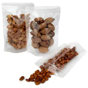 Custom Size Recloseable Stand Up Coffee Nuts Pouches Resealable Clear Zip Lock Pouch Bags with Tear Notch for Food Packaging