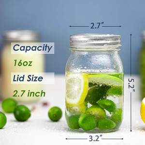 Bocaux en verre de 16 oz avec couvercles et anneaux métalliques hermétiques, bocaux en verre Mason à ouverture régulière - Product Image 5