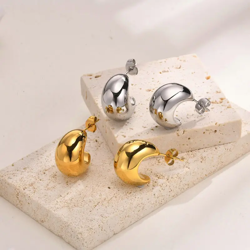 עגילי זהב שמנמנים תכשיטי מעצבים בציפוי זהב 18 קראט נירוסטה עגילי טיפת מים לנשים אביזרי אופנה חדשה