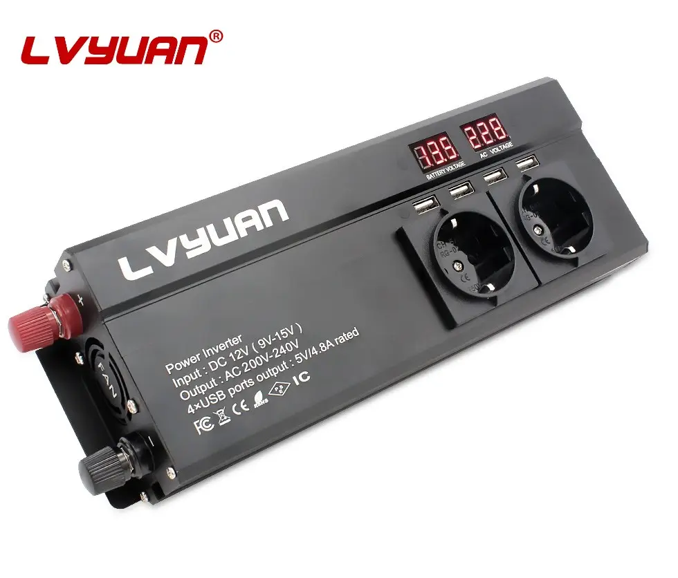 LVYUAN2000Wピーク電力修正正弦波ソケットインバーターDC12V-220VAC投資家電源修正正弦波インバーター
