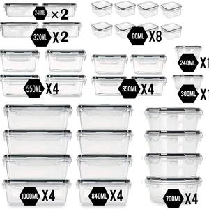 Set <span class=keywords><strong>di</strong></span> 34 Contenitori per Alimenti in Plastica per Frigorifero, Scatole Ermetiche per Conservazione in Microonde, Forma Quadrata - Product Image 6