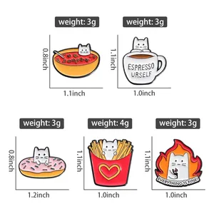 Todo está bien gatito esmalte Metal Pins gato perro Donut café broches lindo dibujos animados Anime Pin insignia al por mayor - Product Image 5