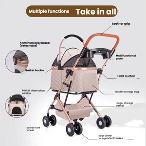 <span class=keywords><strong>Poussette</strong></span> <span class=keywords><strong>pour</strong></span> animaux de compagnie en alliage <span class=keywords><strong>d</strong></span>'aluminium, pliable, avec porte-bébé amovible <span class=keywords><strong>pour</strong></span> petits chiens et chats, chariot de voyage léger - Product Image 4